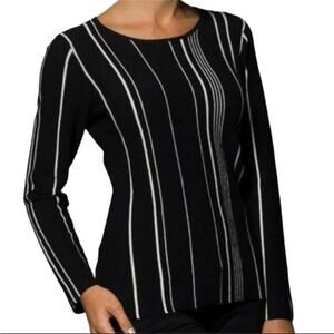 Theory Navy Blue White Stripe Hanskon Prosecco Ribbed Knit Sweater Top Small